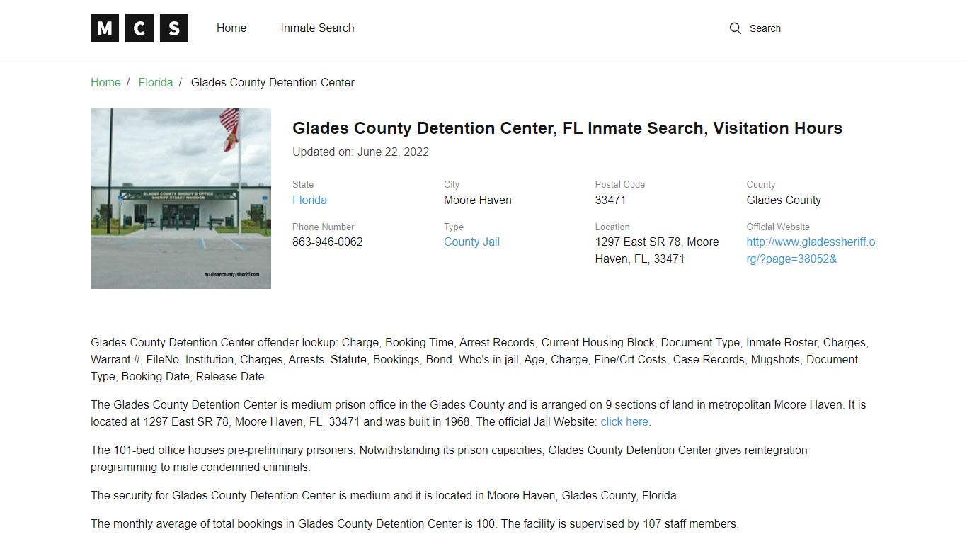 Glades County, FL Jail Inmates Search, Visitation Rules